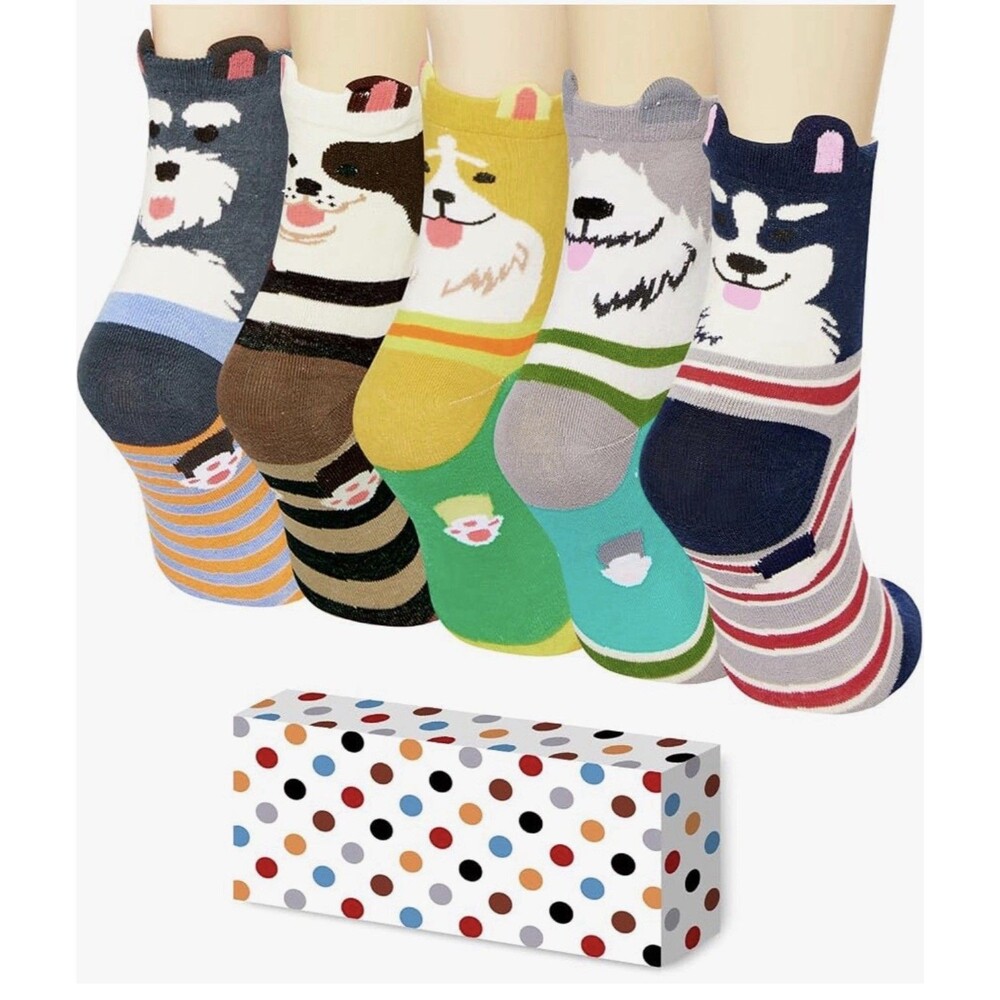 5 pairs Women Funny Animal Socks Cat Dog Novelty Socks Cotton Casual Ankle